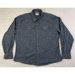 Wrangler Shirt Pearl Snap Mens 3XL Flex Blue Chambray Long Sleeve Indigo Pockets